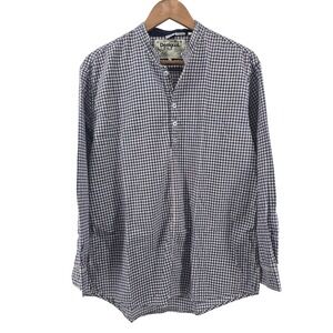 Desigual Button Down Shirt Mens XL Blue Red Gingham Band Collar Popover Cotton